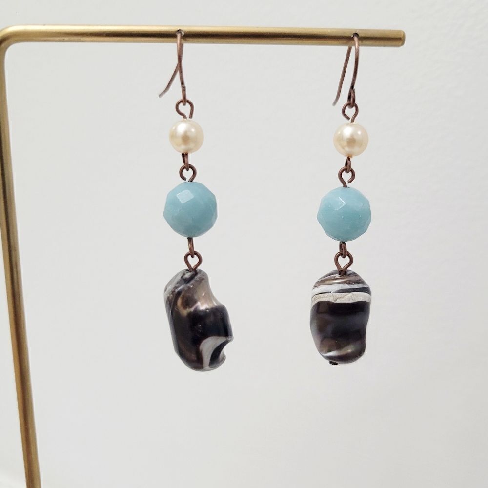 Brand New Real Stone With Pearls Earrings